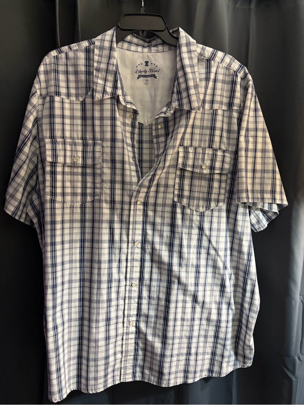 Liberty Blues Men’s Short Sleeve Plaid Button-Down Shirt - White & Navy